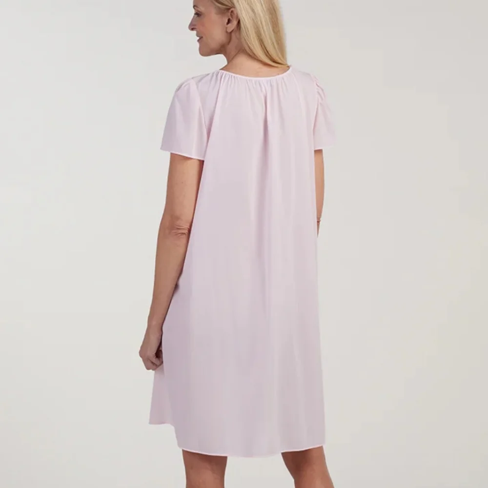 Miss Elaine‎ Women's Ruched Nylon Tricot Short Sleeve Nightgown Pink Size M